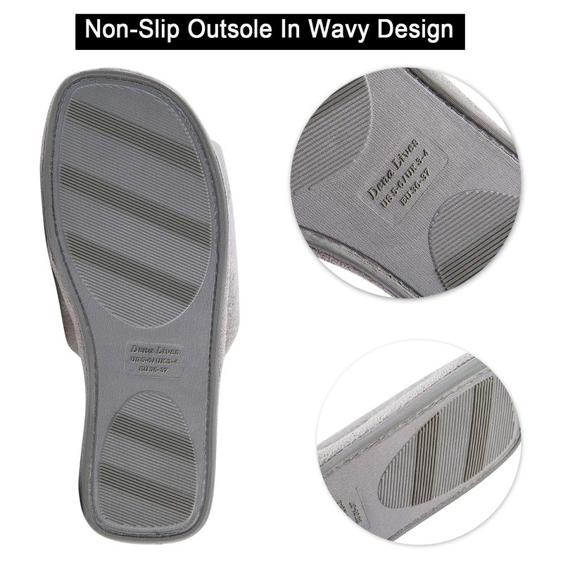 DL Open Toe Slippers for women Indoor, Cozy Memory Foam Womens House Slippers Summer Slip On, Comfy Soft Flannel Womens Bedroom Slippers Slide Breathable Size 5-6 Grey - Image 4